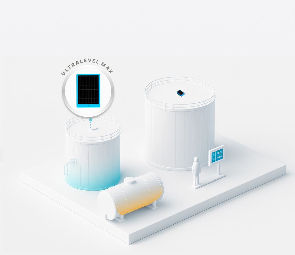 UltraLevel Max radar level sensor showing real time tank fill level monitoring UltraLevel Max radar level sensor showing real time tank fill level monitoring