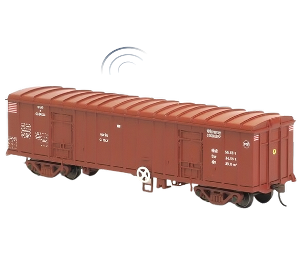 Rail wagon IoT parameter tracking system monitoring temperature, vibration, load status, and door activity during transit.